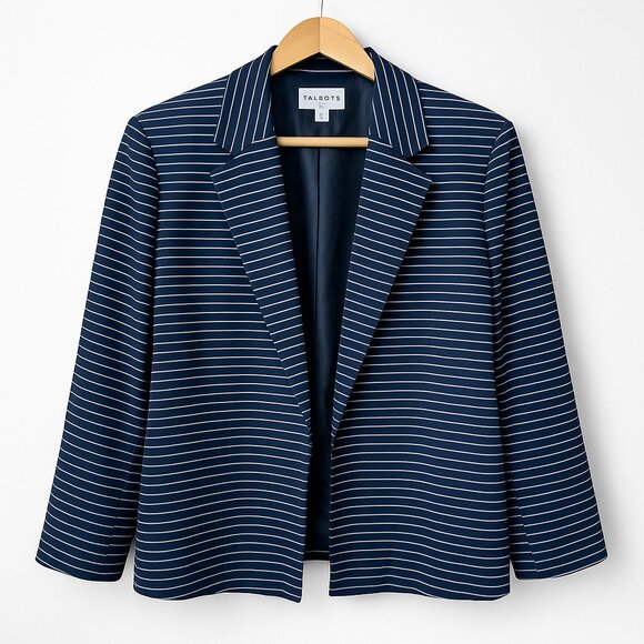 Talbots Jackets & Blazers - Vintage Talbots Navy Pinstripe Blazer | Open Front Preppy Classic 16